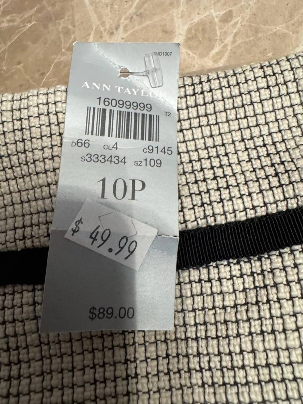 Ann Taylor Beige Black Skirt Textured Panel Lined Career Cotton Poly Stretch 10P